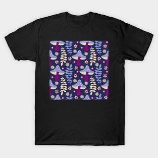 Retro flowers and mushrooms - Magenta dream T-Shirt